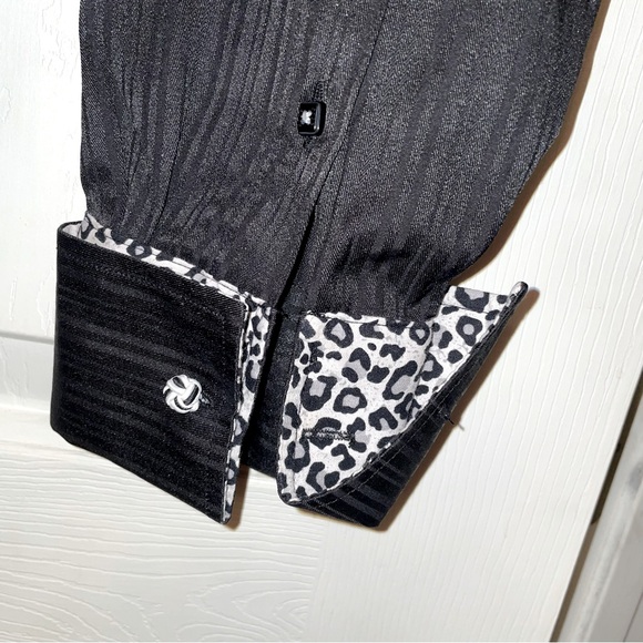 Coogi Classic black pin-stripped w/ leopard cuffs, neckline and button strip - Picture 7 of 13